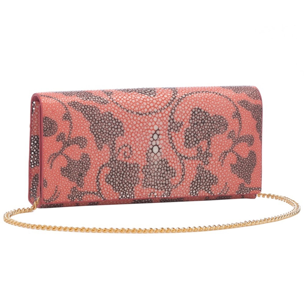 New . Genuine shagreen, stingray, print clutch .